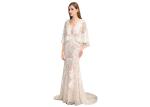 Deep V Neck Half Sleeves Long Wedding Dresses See Through Hollow Out