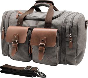 China Canvas Genuine Leather Carry On Travel Bag Large Capacity 50L Expandable factory