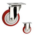 5 Inch Medium Duty Red PU Swivel Locking Stainless Steel Casters With Dust