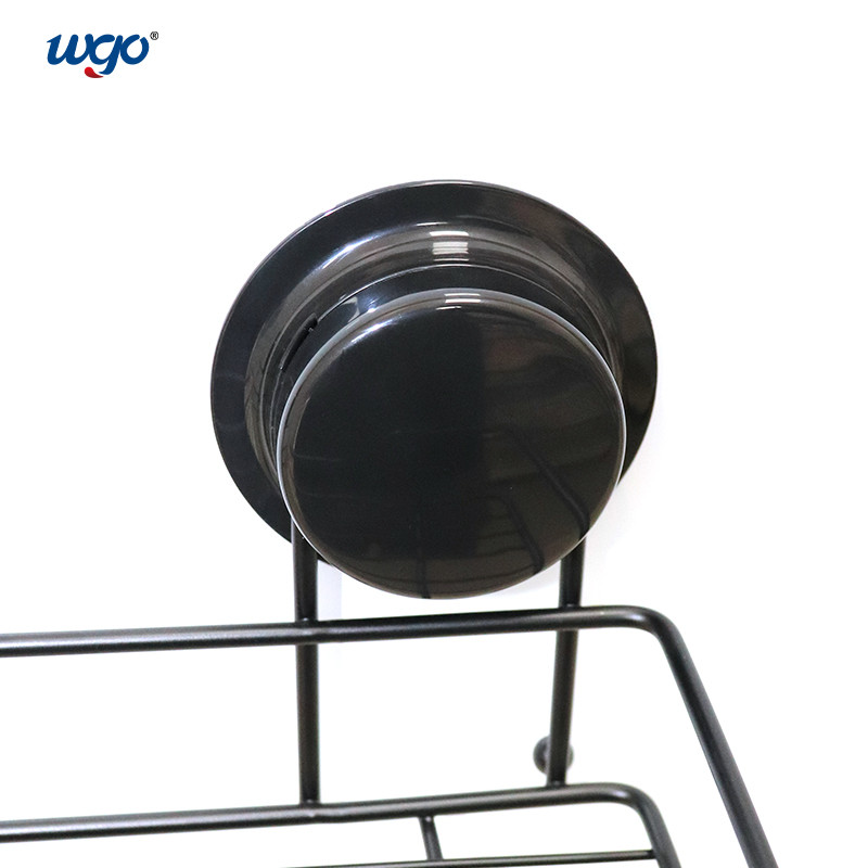 Black WGO Storage Bath Caddy Shelf Suction / Glue Fix Rust Free