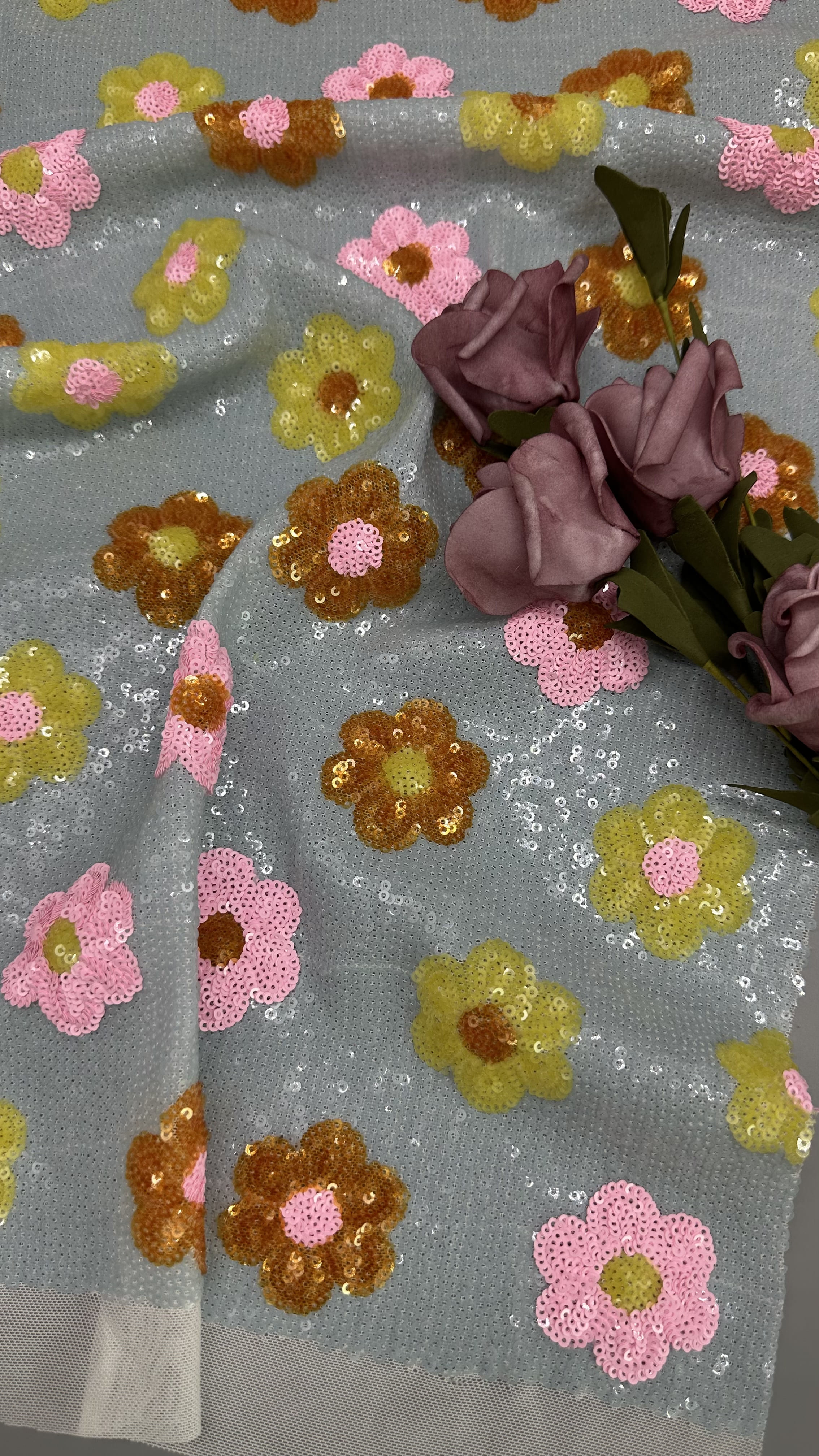 3D Floral Lace Sequin Luxury Fabric For Gowns Intricate Embroidery With Subtle Sparkle