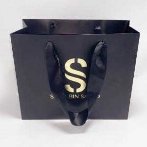 China Exquisite Black Kraft Paper Bag Silk Handle Custom Printed Paper Shopping Bags factory