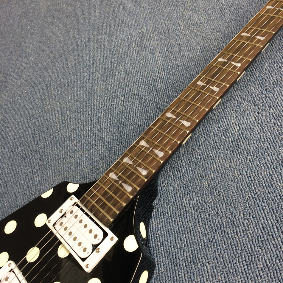 High-quality custom V style electric guitar, rosewood fingerboard ,Black and white color, Chrome hardware