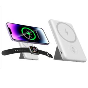 10000mAh Magnetic Wireless Power Bank Dual Type-C Input Output 22.5W Max, 15W Qi Charging Smart Watch Charging Built-in Brack