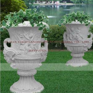 China White Stone Marble Carved Flowerpot (YKFP-29) factory