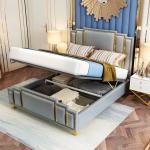 Upholstered Hotel Bedroom Furniture Hydraulic Lift Up Storage Leather Bed