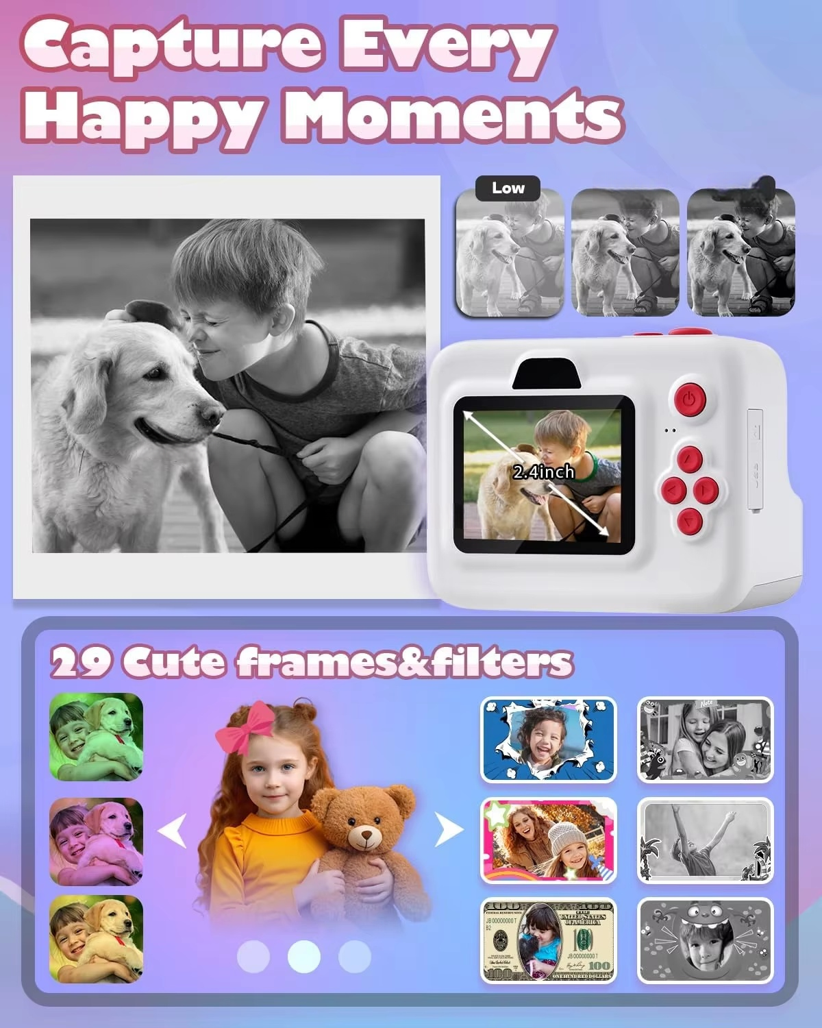 X11S Mini Dual Lens Kids Camera 1080P Bunny Cartoon Children Camera Adorable Toy Kids Selfie Digital Camera As Gift Prize