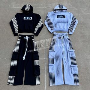 Striped Designer Dirty Streetwear Tracksuit Baggy Cargo Sweatpants And Hoodie