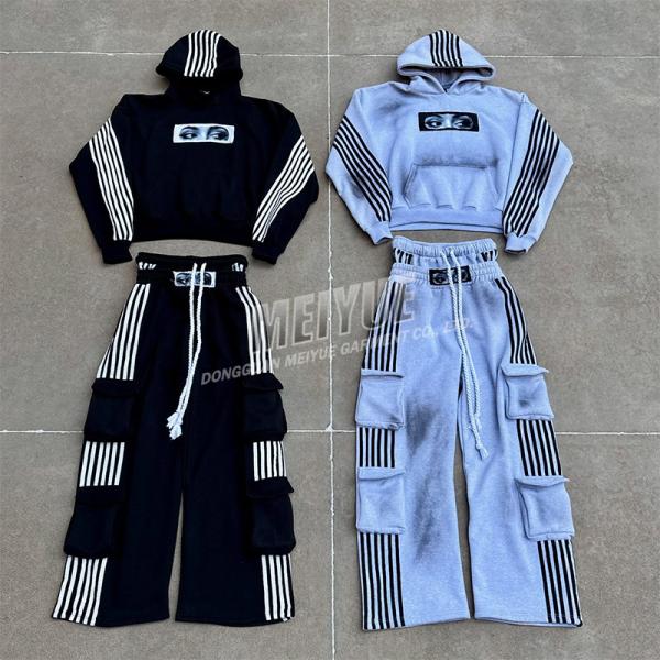 Striped Designer Dirty Streetwear Tracksuit Baggy Cargo Sweatpants And Hoodie