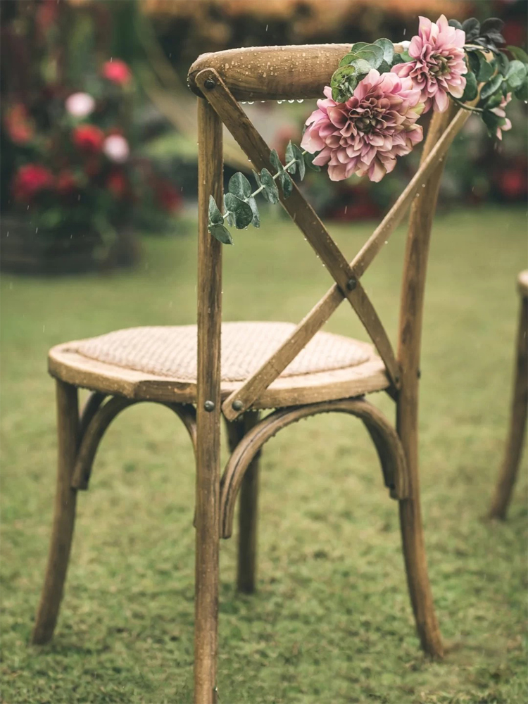 Garden Chair Hotel Outdoor Wood Dining Crossback Chair for Wedding Party Banquet Events