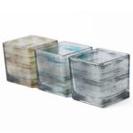 Recycled Square Frosted Tealight Holders / Wedding Small Glass Candle Holders
