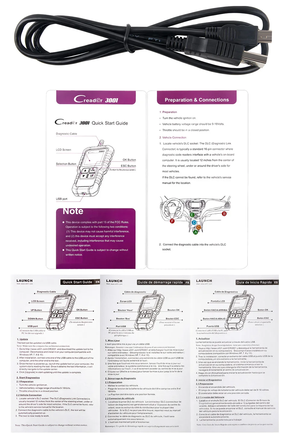 Launch X431 Creader 3001 Engine Full Obd2 Code Reader Diagnostic Tool OBDII CR3001 Scanner Turn Off Engine Free Update