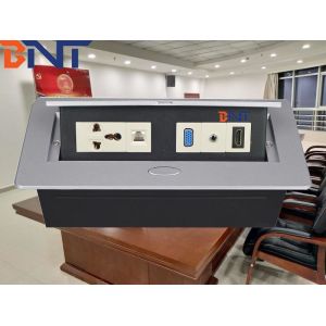 Silver Color Desk Pop Up Sockets , Space Saving Hidden Power Socket