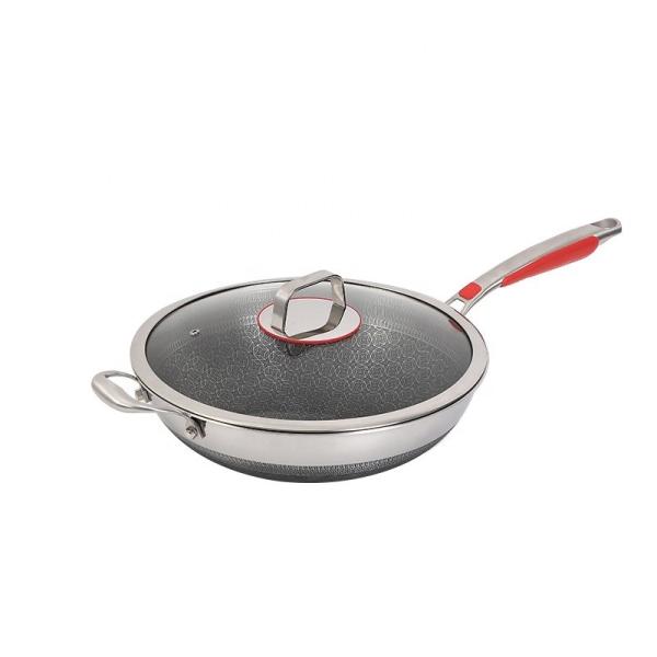 Wholesale Honeycomb Non Stick Fry Pan Cooking Pot 18/10 Stainless Steel Wok Pan