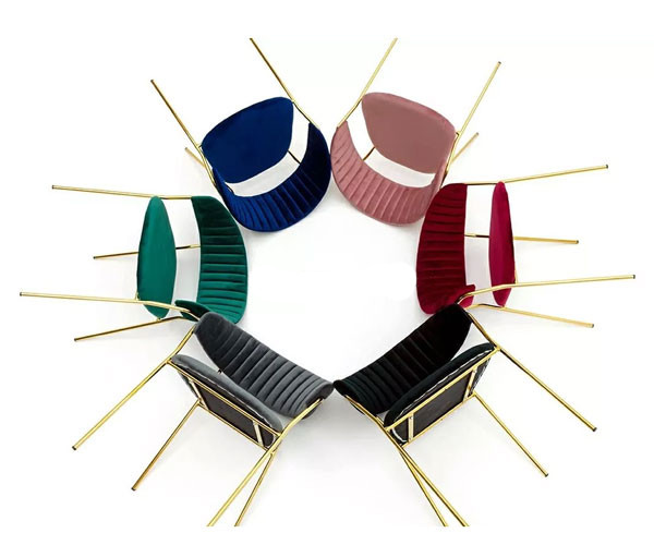 Fannel Velvet Round Back Chairs Iron Stylish Steel With Arms 50*55*80cm