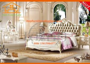 China French country antique luxury oak veneer leather bedroom furniture factory