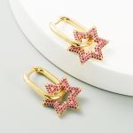 Colorful Diamond Star Pendant Hoop Charm Earrings 18k Gold Plated Zircon