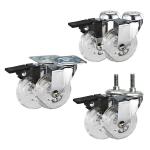 2 Inch PU Casters For Furniture Bolt Hole Head Soft Clear Castors Single Lock