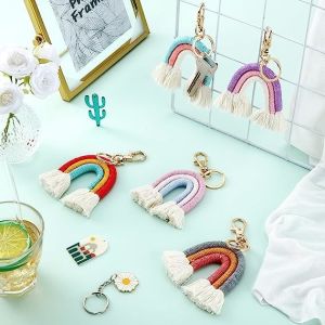 Rainbow Keychain Macrame Weaving Rainbow Tassel Keychains Car Keyring Holder
