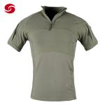 Stand Collar Military POLO T Shirt Zipper Closer Pockets