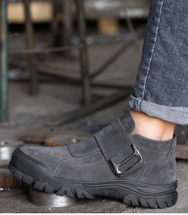 Comfortable Men's Welding Safety Shoes Suede Work Boots With Rubber Sole Felt Button Kevlar