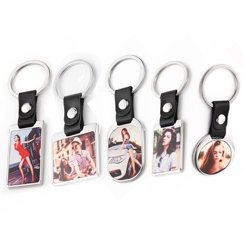 DIY Printable Metal Insert Sublimation Keyring Leather Strap Keychain Pendant