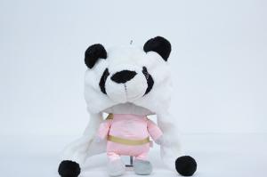 China Warm Plush Panda Hat Black / White Color Customized Logo Polyester Material factory
