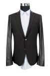 Leather Sleeves Mens Tailored Casual Blazer Jacket , Mens Black Blazer Jacket