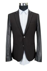 China Leather Sleeves Mens Tailored Casual Blazer Jacket , Mens Black Blazer Jacket factory