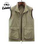 Multi Pockets Cargoes Waistcoat Solid Color Utility Zipper Sleeveless Sherpa