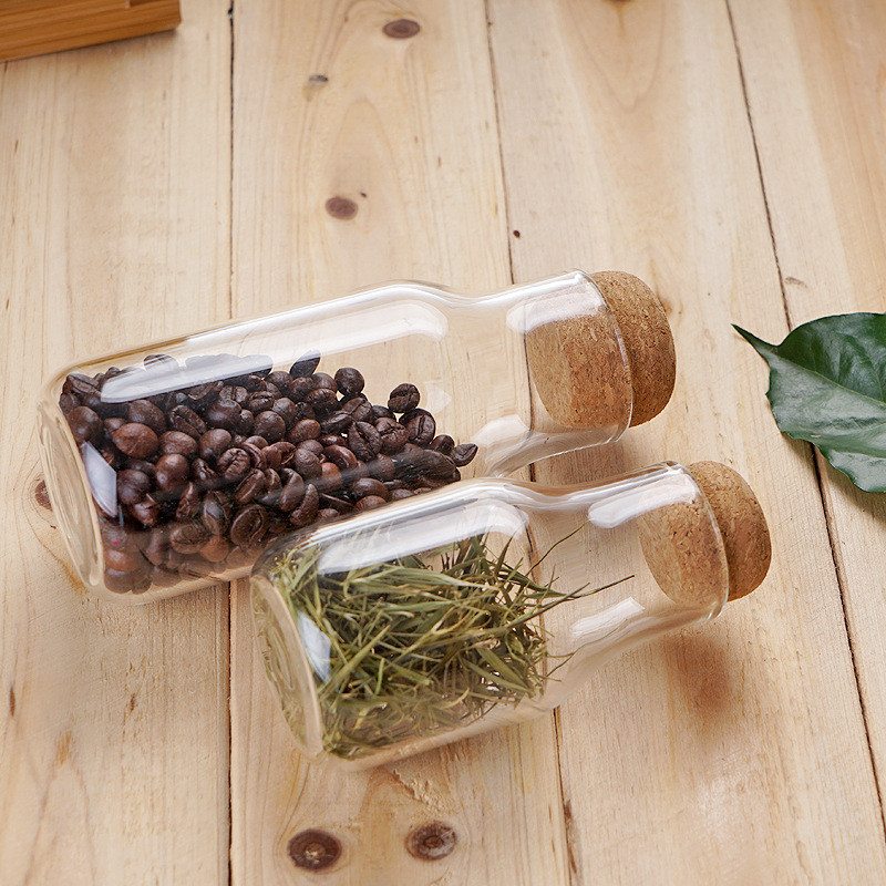 150 Ml 330 Ml Decorative Glass Bottles / Glass Storage Jars With Cork Lid