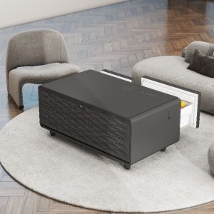 Mini Refrigerator and Tempered Glass Top Smart Coffee Table for Modern Home
