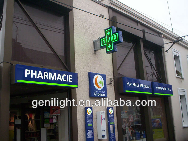 Graphics Display Function Waterproof LED Cross Pharmacy Sign for Medical Treatment