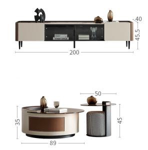 China Light Luxury Living Room TV Set Khaki black TV Cabinet Coffee Table Set 2000X455 factory