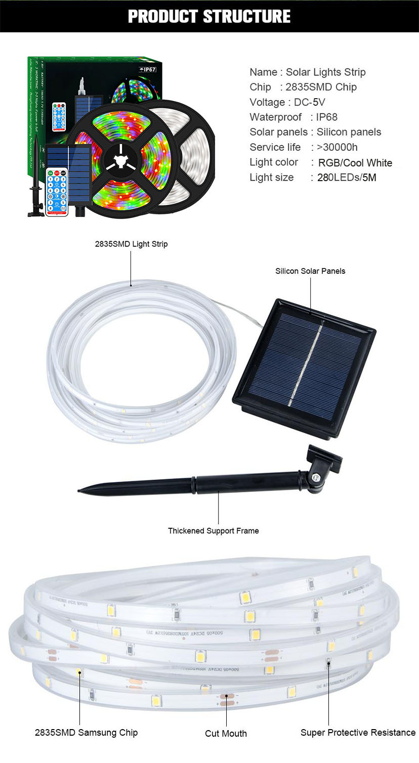 Waterproof SMD2835 Strip Lights Solar , Stable Solar Powered RGB LED Strip
