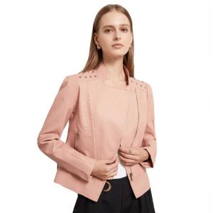 China Women′s Rivet Faux Leather PU Jacket, Studded Rivet Punk Biker Moto Fashion Jacket Coat with Long Sleeve factory