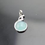 925 Sterling Silver Round Blue Chalcedony Cubic Zircon Pendant Necklace 18
