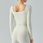 Detachable Chest Mat Long Sleeve Ladies Yoga Tops V Neck Sports Skin Friendly