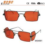 Hot Sale Mirrored red rectangle Metal Sunglasses , UV 400 protection lens