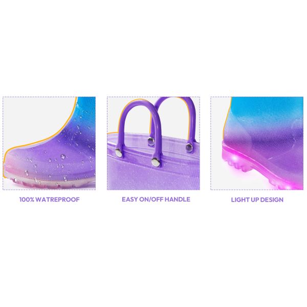 Functional Pvc Light Up Kids Rain Boots With Handles OEM Logo Size