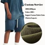 Acid Wash Cotton Shorts Sun Faded French Terry Patch Embroidery Distresses