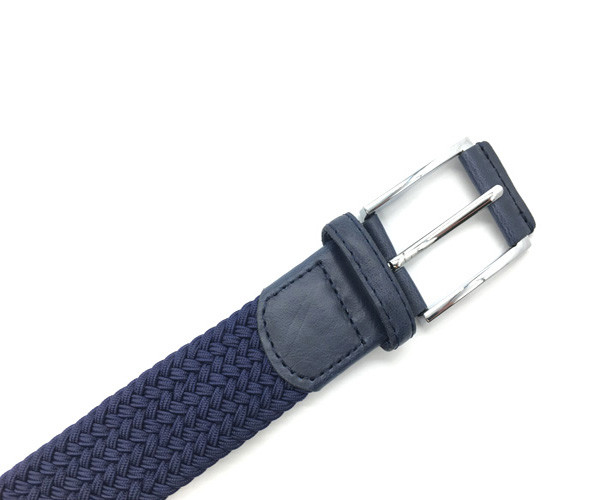 Dark Blue Mens Elastic Woven Stretch Belt With Pin Buckle Wide 1-3/8 Inches