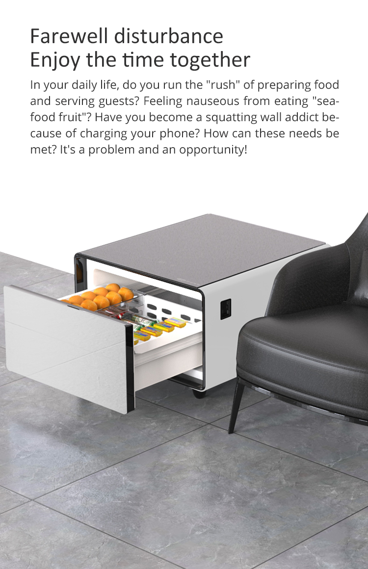 Living Room Furniture Modern Mini Side Table with Wireless Charging Refrigerator Drawer
