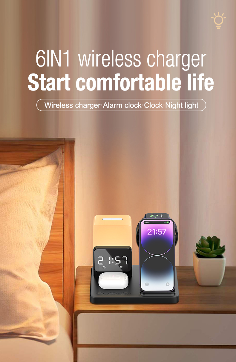 Clock Chargers Essential Multifunctional QC3.0 Wireless Charger with Alarm Clock