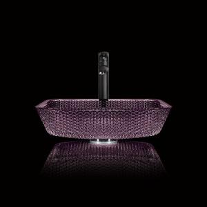 China Smooth Countertop Vanity Sinks Diamond Purple Crystal 12mm Square Glass Bathroom Sinks factory