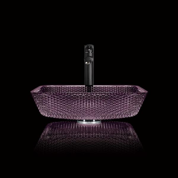 Smooth Countertop Vanity Sinks Diamond Purple Crystal 12mm Square Glass Bathroom
