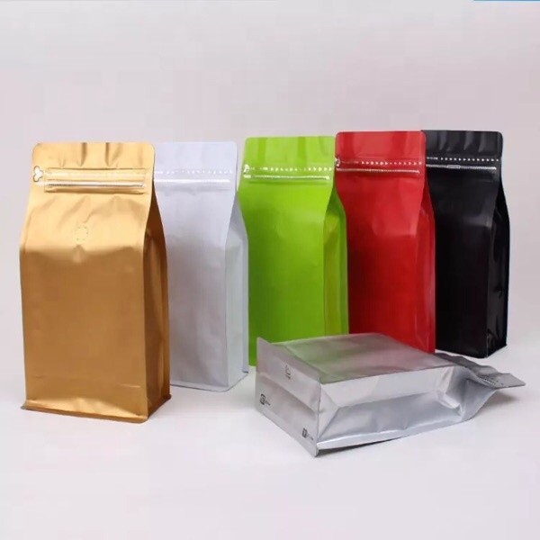 Custom Printed Aluminum Foil Coffee Bean Packing Pouch / Coffee Packaging Bag with Valve zipper Flat Bottom Coffee Bag