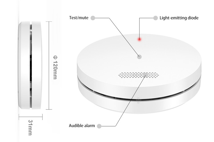 White Round Tuya Wifi Smart Smoke Detector Sensor Fire Smoke Detector Alarm