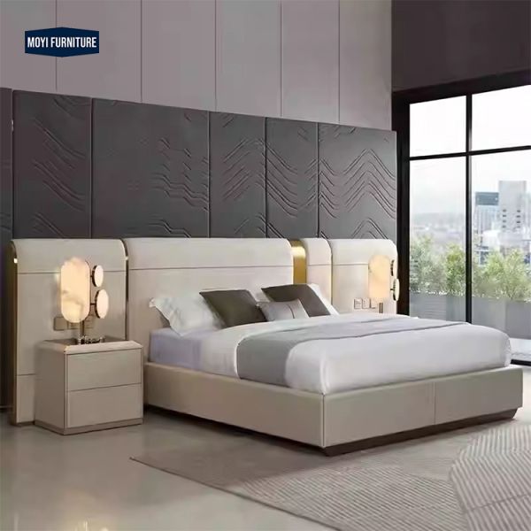 Oak Wooden Bed Frame Modern Headboard Luxury Home Hotel Furniture Italian Bed Single Double Queen King Size Wood Bed
