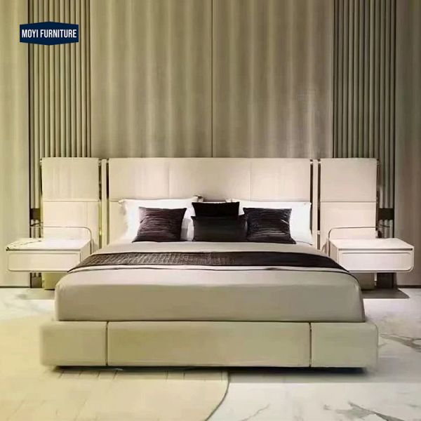 Oak Wooden Bed Frame Modern Headboard Luxury Home Hotel Furniture Italian Bed Single Double Queen King Size Wood Bed